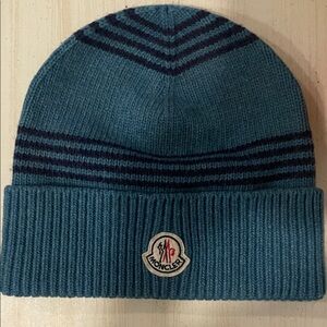 Moncler Teal and Navy Striped Beanie